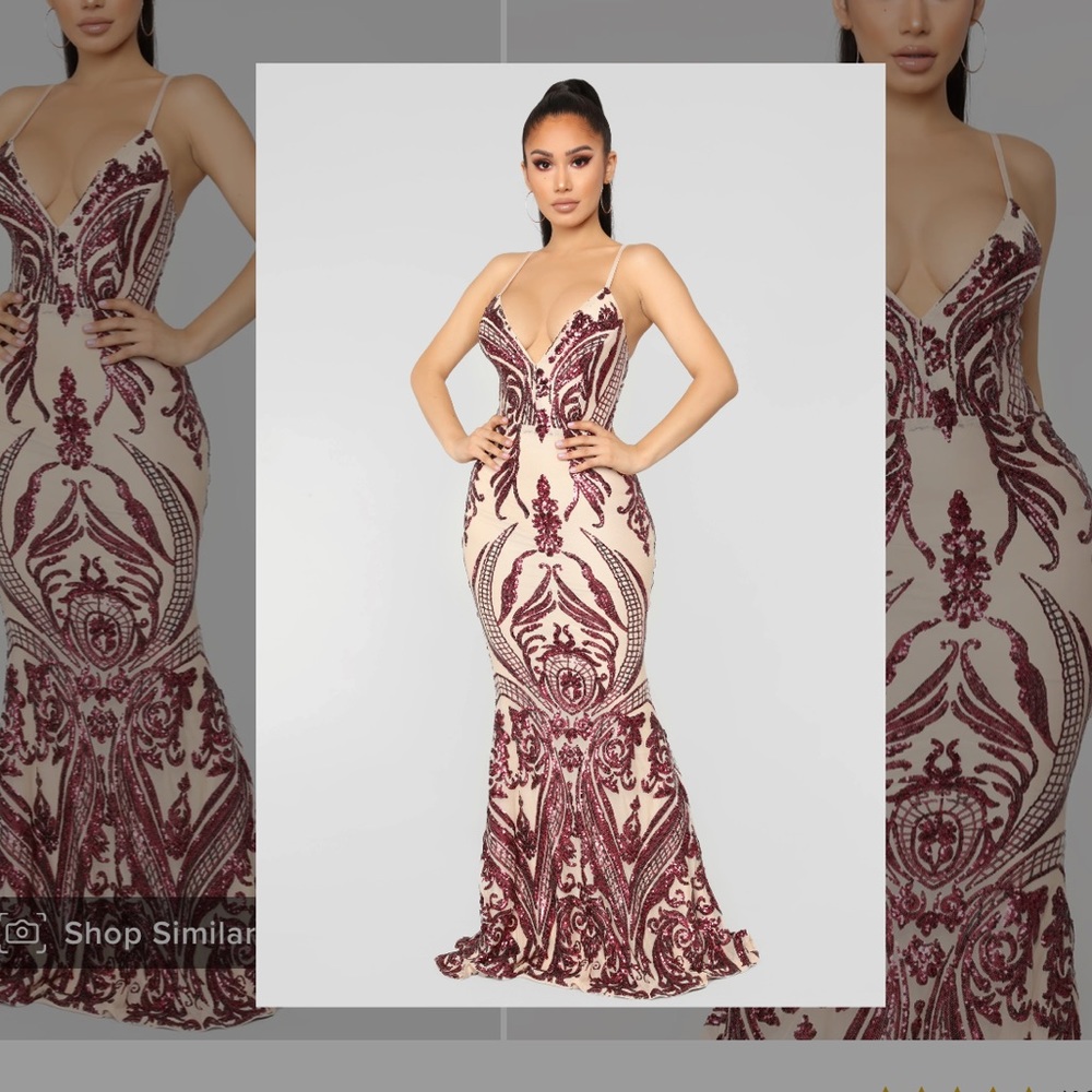 Fashion nova burgundy sequin floorlength dress